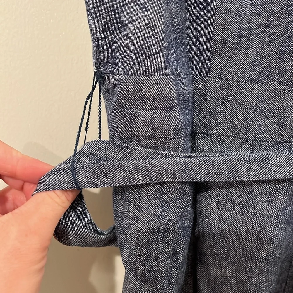 Banana Republic Chambray Blue Linen Blend Tie Waist Jumpsuit